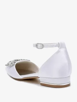 Chaussures de mariée Chaussures plates de mariage fleur en satin à bout pointu