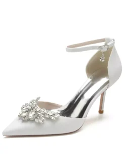 Chaussures de Mariée en Dentelle Femme avec Bout Pointu à Talons Hauts Unicolore
