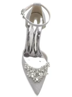 Chaussures de Mariée en Dentelle Femme avec Bout Pointu à Talons Hauts Unicolore