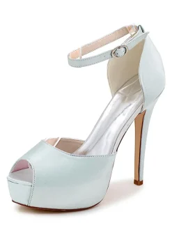 Chaussures De Mariée En Satin Peep Toe Avec Talon Aiguille Plateforme