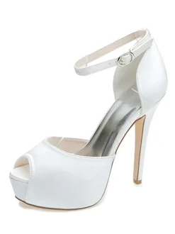Chaussures De Mariée En Satin Peep Toe Avec Talon Aiguille Plateforme