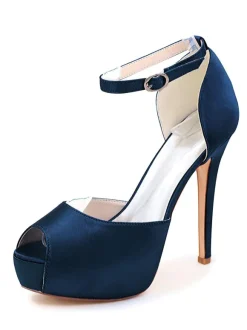 Chaussures De Mariée En Satin Peep Toe Avec Talon Aiguille Plateforme