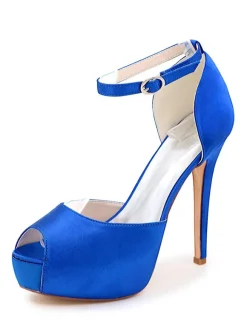 Chaussures De Mariée En Satin Peep Toe Avec Talon Aiguille Plateforme