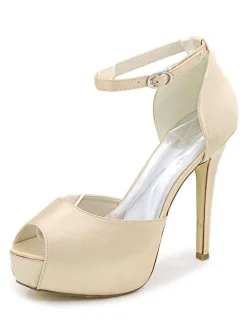 Chaussures De Mariée En Satin Peep Toe Avec Talon Aiguille Plateforme