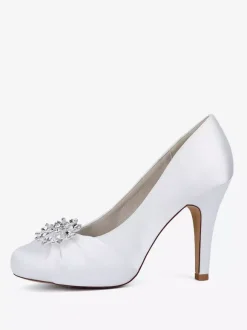 Chaussures de mariée en satin à bout rond et talons hauts avec strass