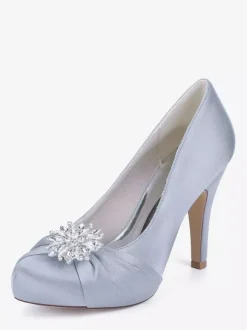 Chaussures de mariée en satin à bout rond et talons hauts avec strass