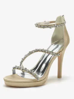 Chaussures de mariée en satin Edding à talons hauts et strass à lanières