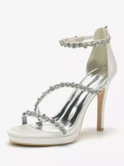 Chaussures de mariée en satin Edding à talons hauts et strass à lanières