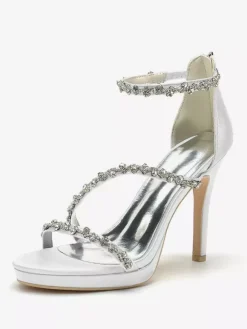 Chaussures de mariée en satin Edding à talons hauts et strass à lanières
