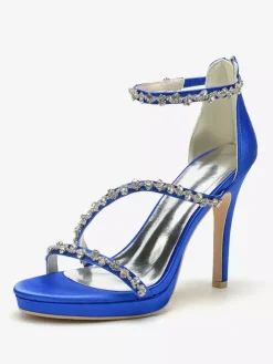 Chaussures de mariée en satin Edding à talons hauts et strass à lanières
