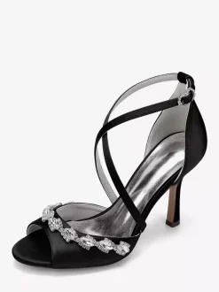 Chaussures de mariée en satin à bout ouvert et strass croisés