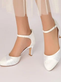 Chaussures de Mariée Femme à Talons Hauts avec Bout Rond en Dentelle Unicolore