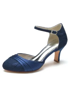 Chaussures de Mariée Femme à Talons Hauts avec Bout Rond en Dentelle Unicolore