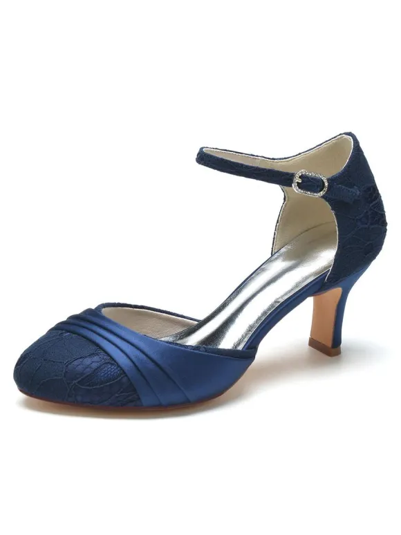 Chaussures de Mariée Femme à Talons Hauts avec Bout Rond en Dentelle Unicolore