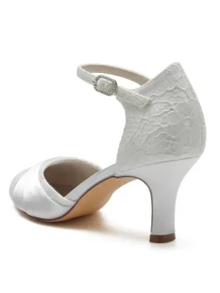 Chaussures de Mariée Femme à Talons Hauts avec Bout Rond en Dentelle Unicolore