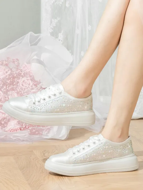 Chaussures de mariée femme mariage en dentelle à bout rond