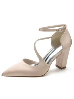 Chaussures de Mariée Femme à Talons Hauts en Cuir Synthétique avec Bout Pointu Unicolore