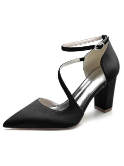 Chaussures de Mariée Femme à Talons Hauts en Cuir Synthétique avec Bout Pointu Unicolore