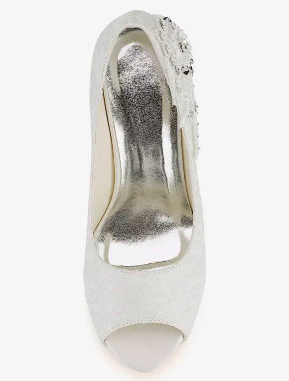 Chaussures de mariée ivoire en dentelle bout pointu talon haut