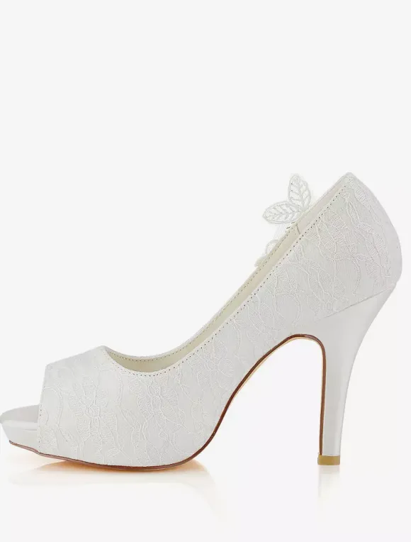 Chaussures de mariée ivoire en dentelle bout pointu talon haut