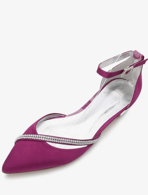 Chaussures de mariée plate argent en soie de satin chaussures de mariage