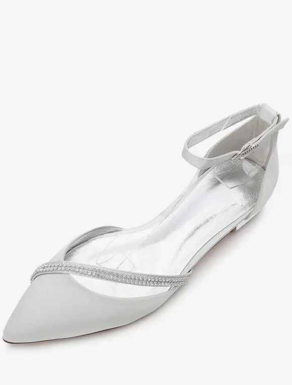 Chaussures de mariée plate argent en soie de satin chaussures de mariage