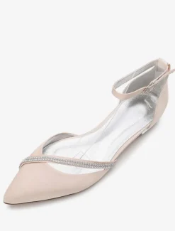 Chaussures de mariée plate argent en soie de satin chaussures de mariage