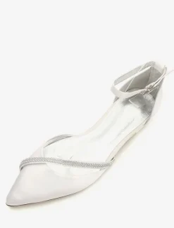 Chaussures de mariée plate argent en soie de satin chaussures de mariage