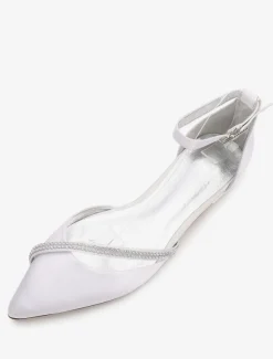 Chaussures de mariée plate argent en soie de satin chaussures de mariage