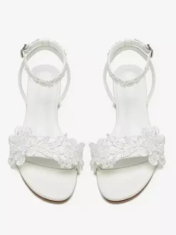 Chaussures de mariée pour femmes bout ouvert dentelle fleurs bride à la cheville