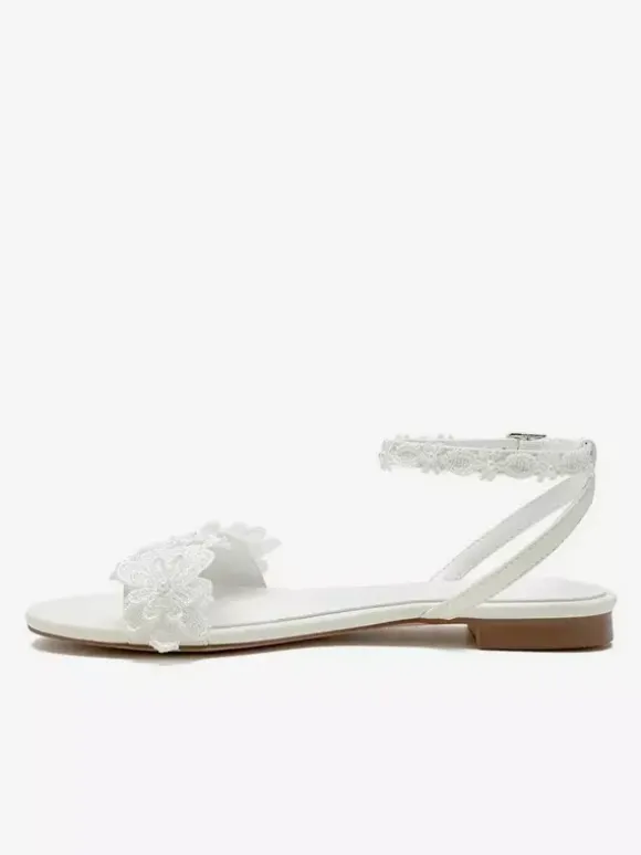 Chaussures de mariée pour femmes bout ouvert dentelle fleurs bride à la cheville