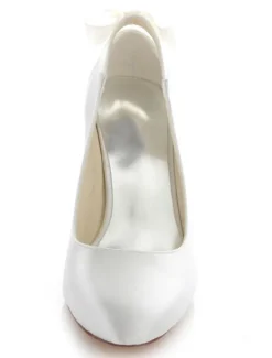 Chaussures de Mariée Simple Blanche Bout Rond Talon Haut en Satin Chaussures de Mariage