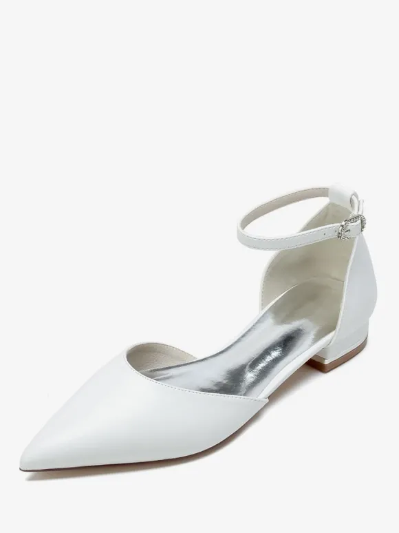 Chaussures De Mariée Simple Ballerines De Mariée En Cuir PU Bout Pointu Chaussures De Mariage Femme