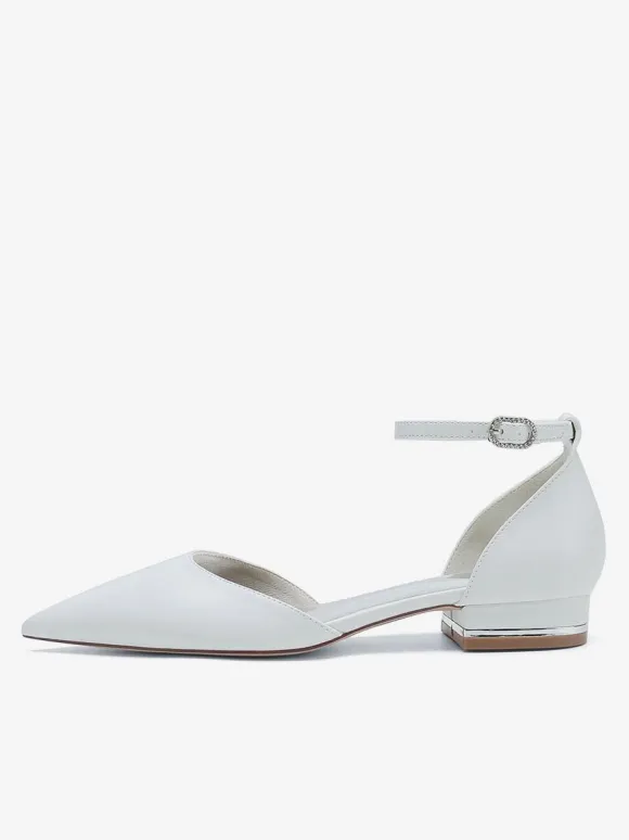 Chaussures De Mariée Simple Ballerines De Mariée En Cuir PU Bout Pointu Chaussures De Mariage Femme