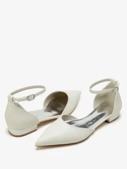 Chaussures De Mariée Simple Ballerines De Mariée En Cuir PU Bout Pointu Chaussures De Mariage Femme