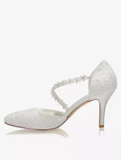 Chaussures de mariée talon haut bout pointu ivoire