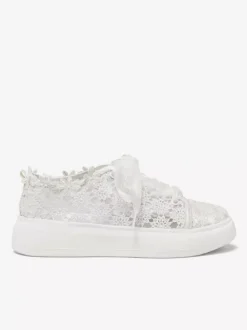 Chaussures De Mariée Transparentes En Dentelle Bout Rond Skate À Lacets