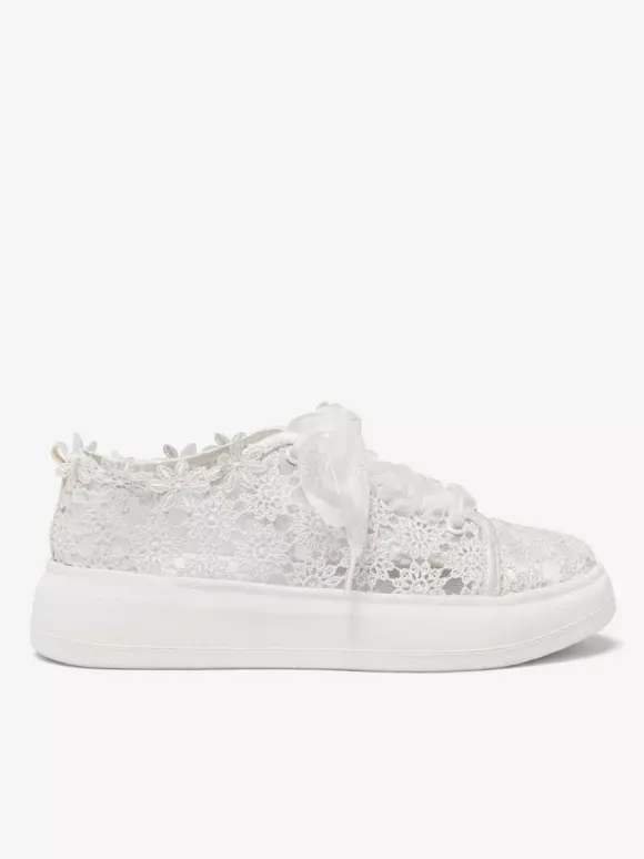 Chaussures De Mariée Transparentes En Dentelle Bout Rond Skate À Lacets