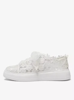 Chaussures De Mariée Transparentes En Dentelle Bout Rond Skate À Lacets