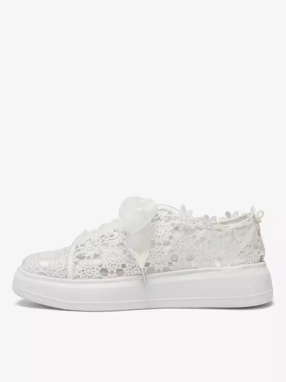 Chaussures De Mariée Transparentes En Dentelle Bout Rond Skate À Lacets