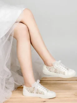 Chaussures De Mariée Transparentes Femmes C艙ur En Métal Toile Baskets Mariage