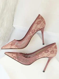 Chaussures De Mariée Transparentes Noires En Dentelle À Bout Pointu Escarpins Mariage
