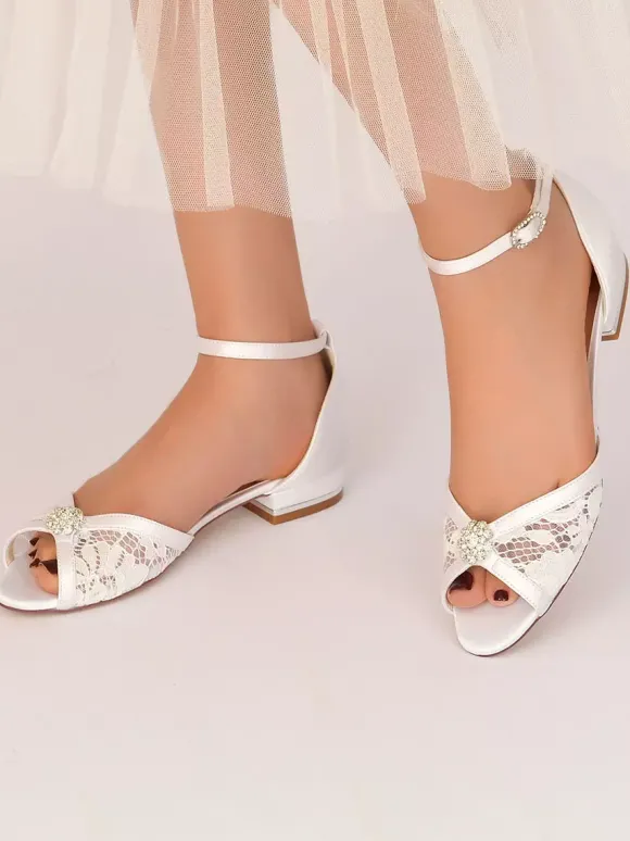 Chaussures de Mariée Transparentes en Dentelle Femme Mariage Bout Ouvert