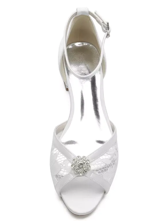 Chaussures de Mariée Transparentes en Dentelle Femme Mariage Bout Ouvert