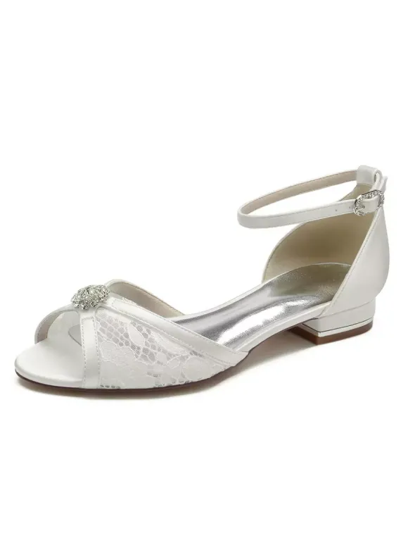 Chaussures de Mariée Transparentes en Dentelle Femme Mariage Bout Ouvert