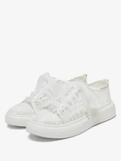 Chaussures de mariée Transparentes femme mariage en dentelle à bout rond