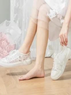 Chaussures de mariée Transparentes femme mariage en dentelle à bout rond
