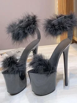 Chaussures De Pole Dance À Talons Hauts Plates-Formes Fausse Fourrure