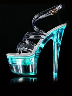 Chaussures de pole dance sandales sexy pour femme ombré PVC tige bout ouvert talon conique ciel talon haut bride à la cheville talons chaussures de strip-teaseuse