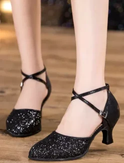 Chaussures de salon femme argent paillete boucle réglable